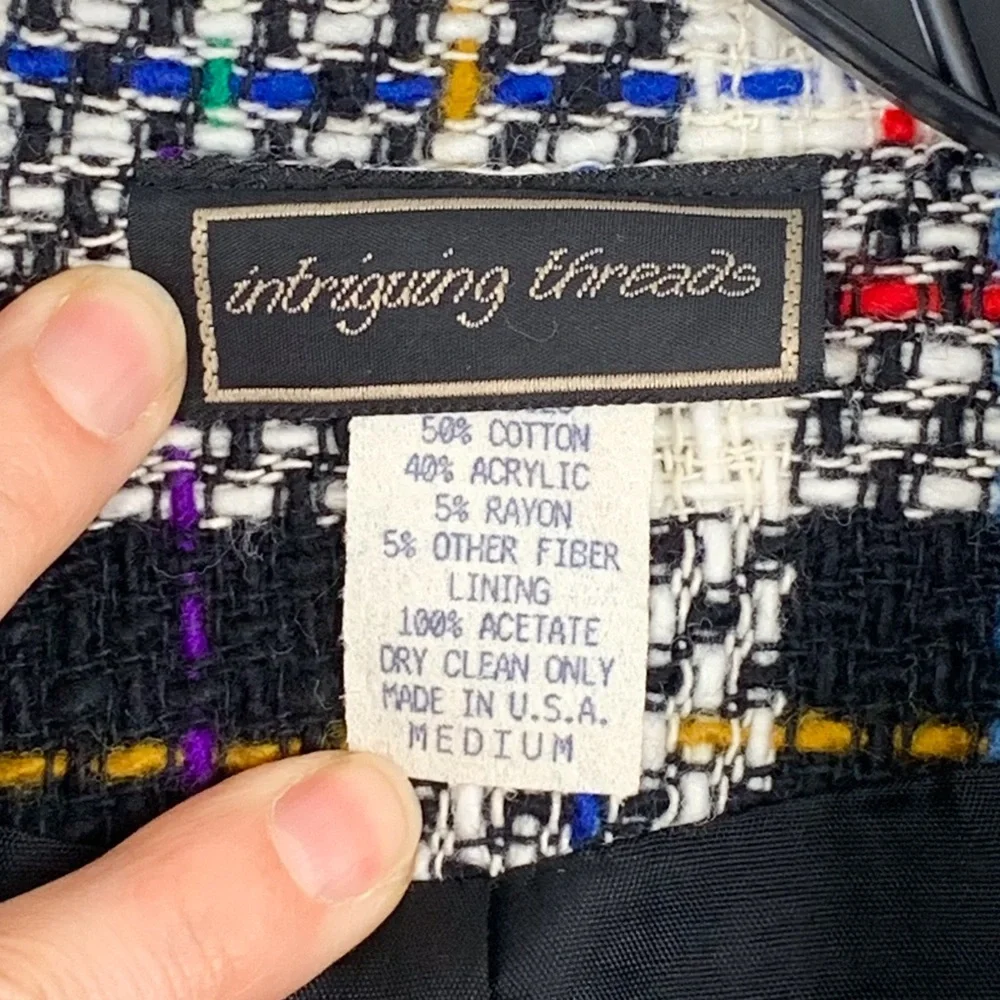 Vintage plaid tweed blazer by Intriguing Threads, mostly black & white, medium